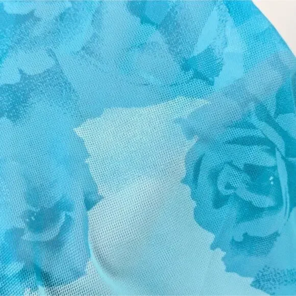 NWT Something New X Cenit Nadir Aqua Sheer Rose Detail Tie Front Ruffle Top Sz M - Picture 5 of 7